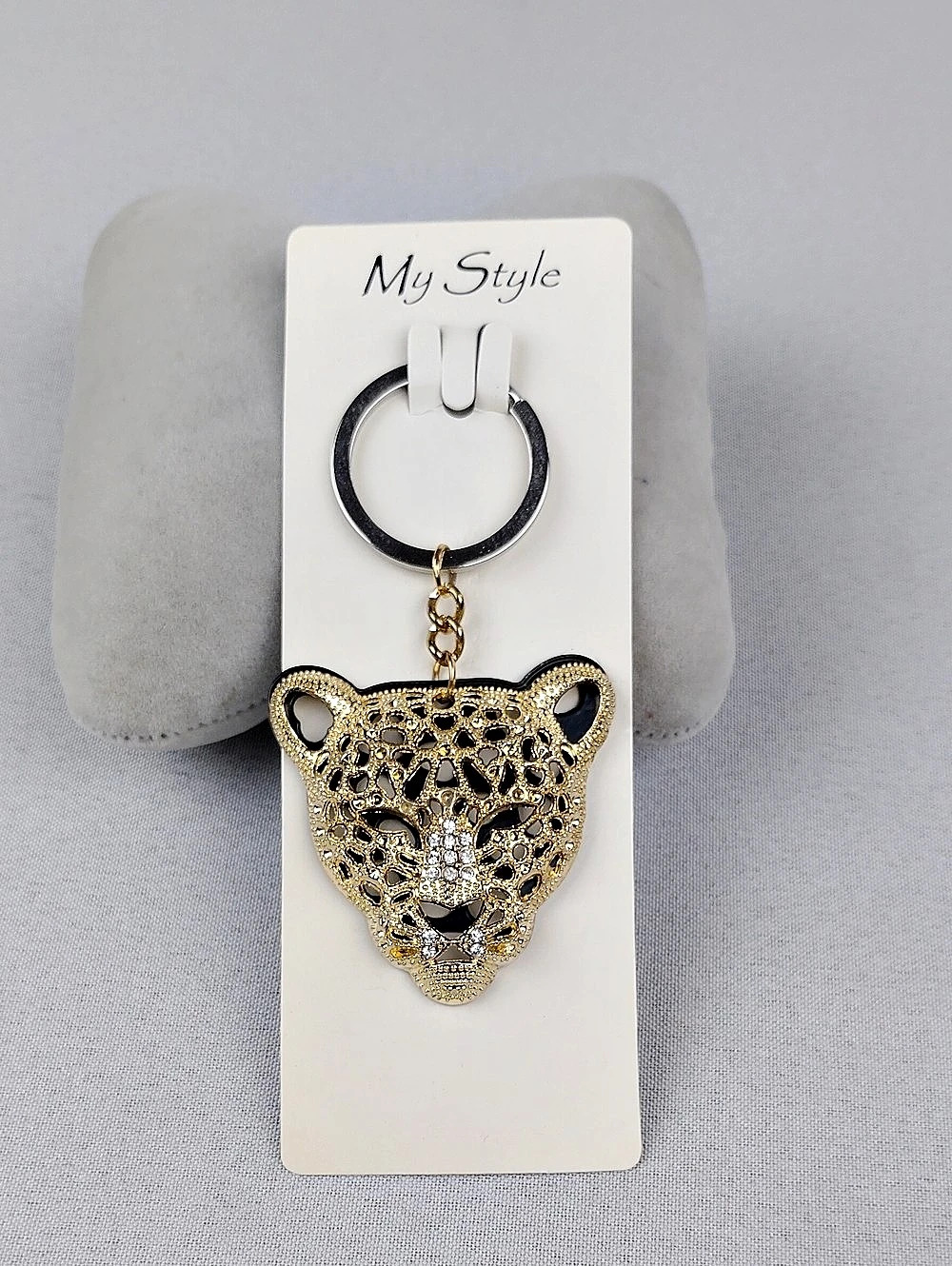 My Style Tiger Head Keychain in Gold & Black NWT